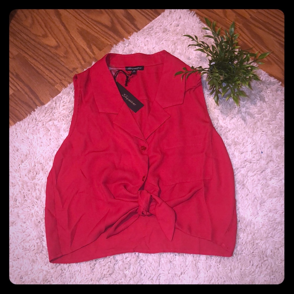 90’s Inspired Red Cropped Tie Front Blouse